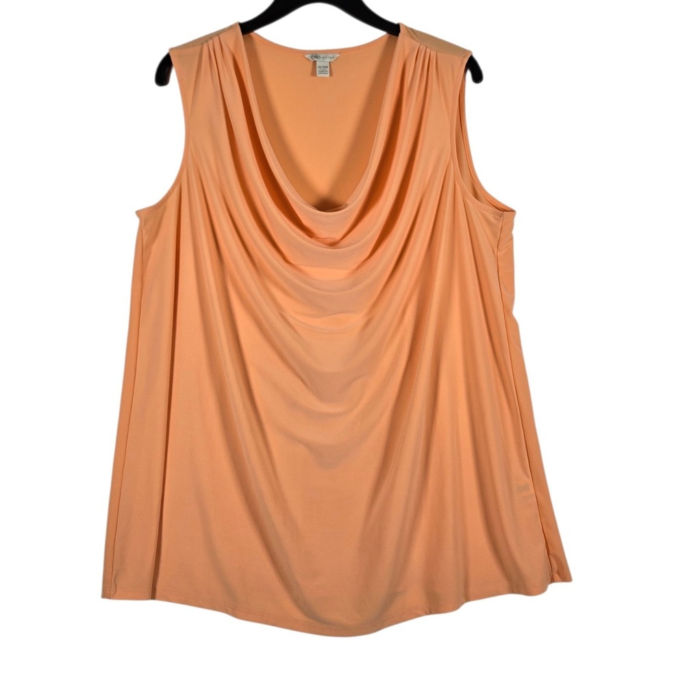 Cato Blouse Womens Plus 14/16W Solid Orange Draped Neckline Sleeveless Stretch